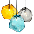Traditional Vintage Irregular Stone Shape Glass Metal 1-light Pendant Light for Living Room BulbSquare