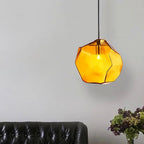 Traditional Vintage Irregular Stone Shape Glass Metal 1-light Pendant Light for Living Room BulbSquare