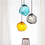 Traditional Vintage Irregular Stone Shape Glass Metal 1-light Pendant Light for Living Room BulbSquare