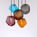 Traditional Vintage Irregular Stone Shape Glass Metal 1-light Pendant Light for Living Room BulbSquare