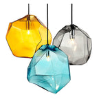 Traditional Vintage Irregular Stone Shape Glass Metal 1-light Pendant Light for Living Room BulbSquare