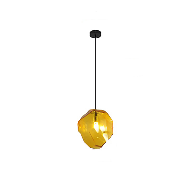 Traditional Vintage Irregular Stone Shape Glass Metal 1-light Pendant Light for Living Room BulbSquare