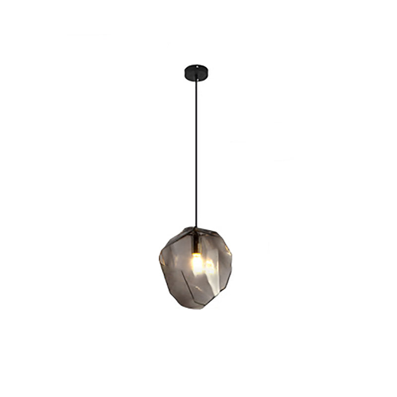 Traditional Vintage Irregular Stone Shape Glass Metal 1-light Pendant Light for Living Room BulbSquare
