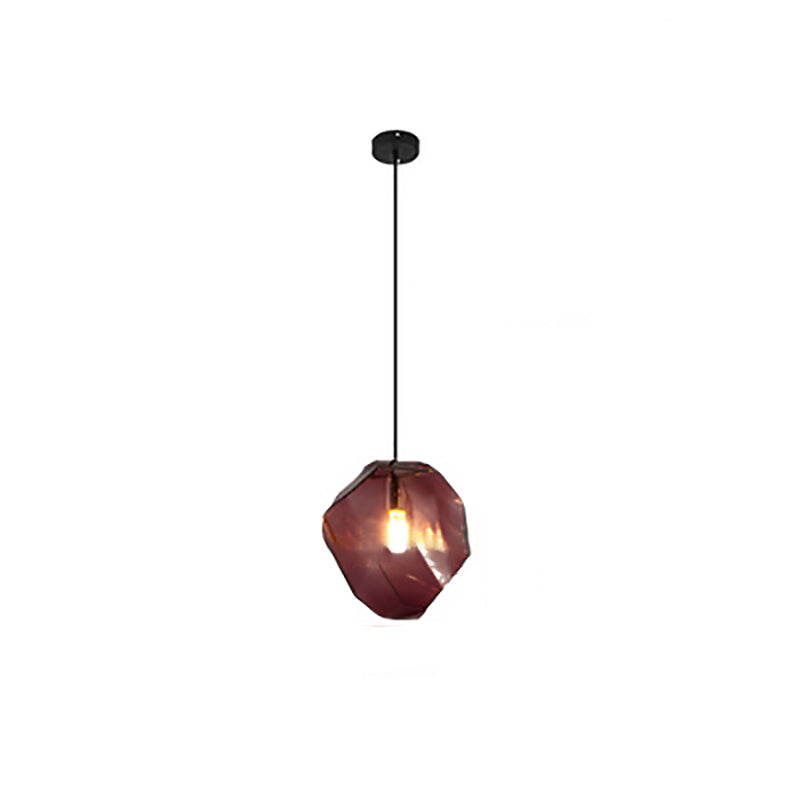 Traditional Vintage Irregular Stone Shape Glass Metal 1-light Pendant Light for Living Room BulbSquare