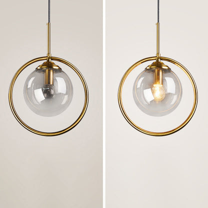 Contemporary Nordic Round Orb Glass Iron 1-Light Pendant Light For Living Room