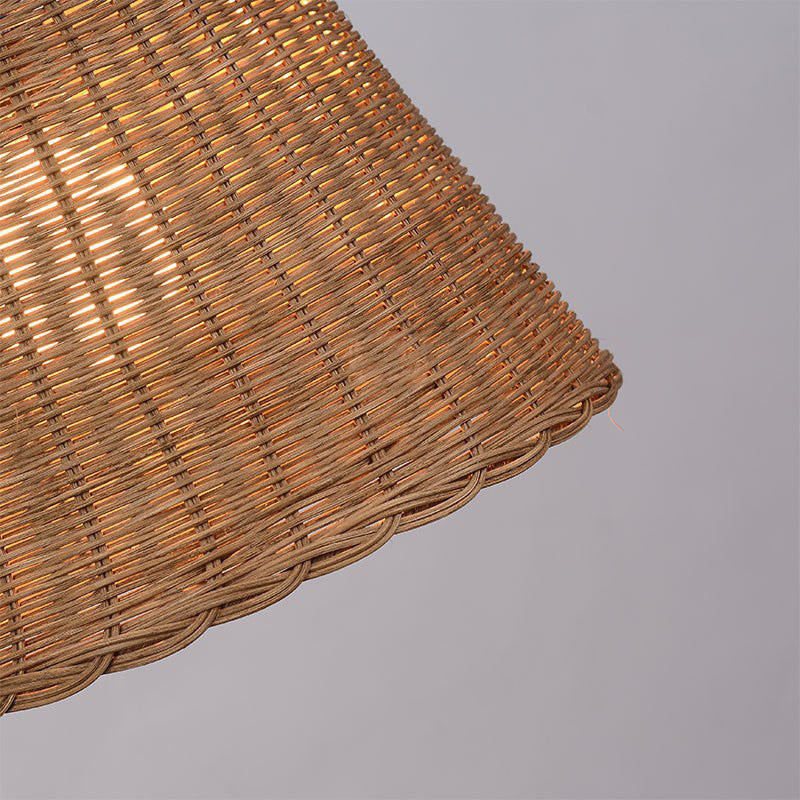 Traditional Vintage Round Cone Rattan Iron 1-Light Pendant Light For Living Room