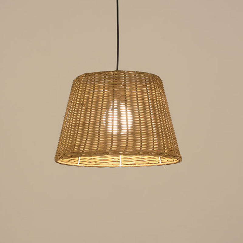 Traditional Vintage Round Cone Rattan Iron 1-Light Pendant Light For Living Room