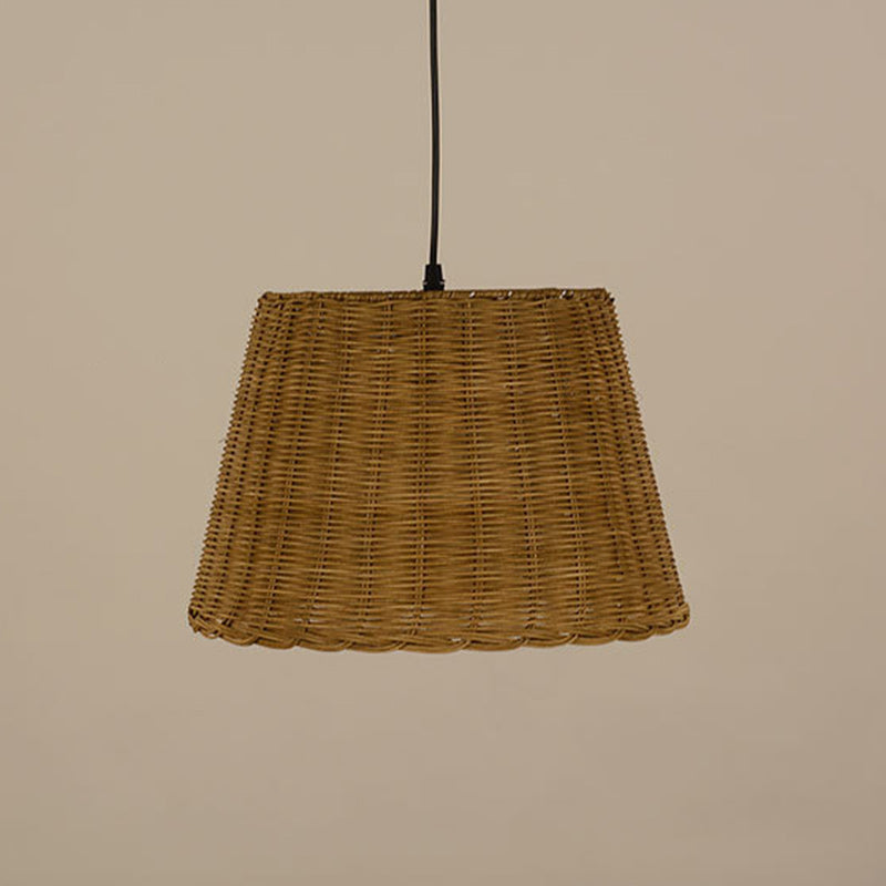 Traditional Vintage Round Cone Rattan Iron 1-Light Pendant Light For Living Room