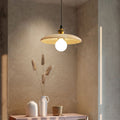 Traditional Japanese Round Frisbee Glass Wood 1-Light Pendant Light For Living Room