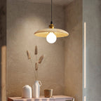 Traditional Japanese Round Frisbee Glass Wood 1-Light Pendant Light For Living Room