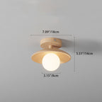 Traditional Japanese Frisbee Round Glass Rubberwood 1-light Semi-flush Mount Ceiling Light for Living Room