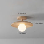 Traditional Japanese Frisbee Round Glass Rubberwood 1-light Semi-flush Mount Ceiling Light for Living Room