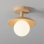 Traditional Japanese Frisbee Round Glass Rubberwood 1-light Semi-flush Mount Ceiling Light for Living Room