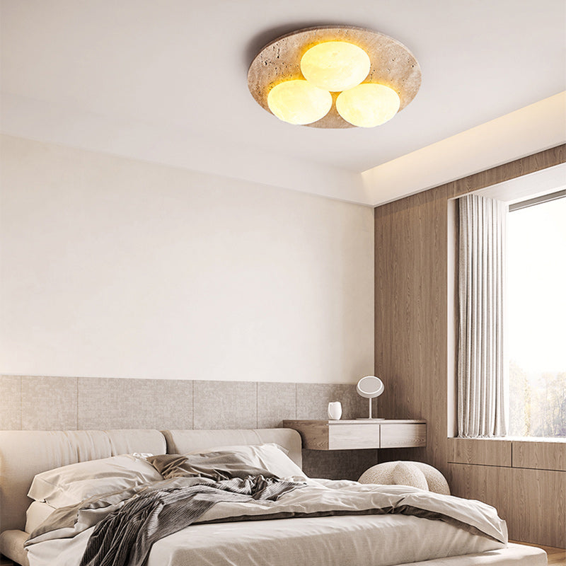 Contemporary Creative Round Moon Yellow Travertine LED Flush Mount Ceiling Light for Living Room