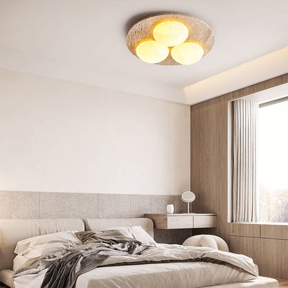 Contemporary Creative Round Moon Yellow Travertine LED Flush Mount Ceiling Light for Living Room
