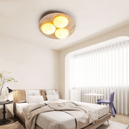 Contemporary Creative Round Moon Yellow Travertine LED Flush Mount Ceiling Light for Living Room