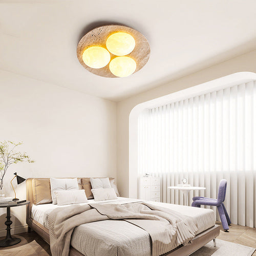 Contemporary Creative Round Moon Yellow Travertine LED Flush Mount Ceiling Light for Living Room