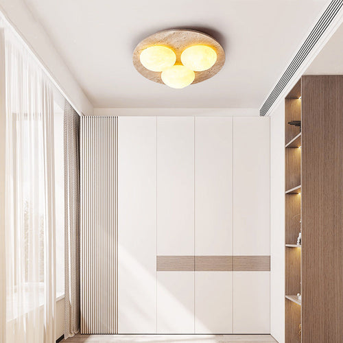 Contemporary Creative Round Moon Yellow Travertine LED Flush Mount Ceiling Light for Living Room