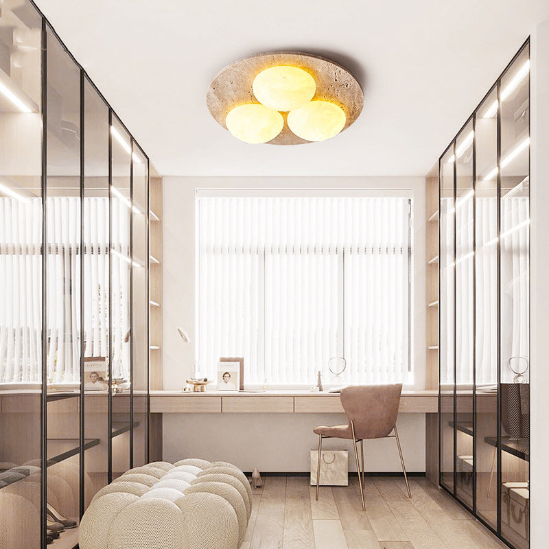 Contemporary Creative Round Moon Yellow Travertine LED Flush Mount Ceiling Light for Living Room