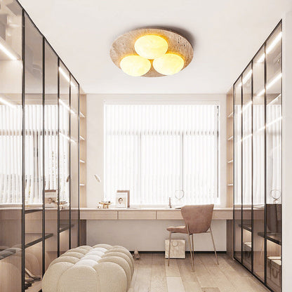 Contemporary Creative Round Moon Yellow Travertine LED Flush Mount Ceiling Light for Living Room