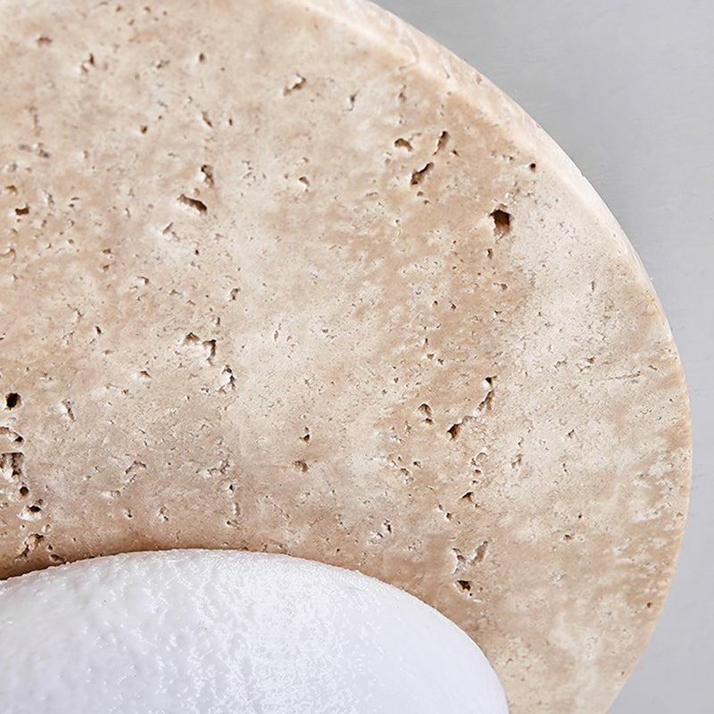 Contemporary Creative Round Moon Yellow Travertine LED Flush Mount Ceiling Light for Living Room
