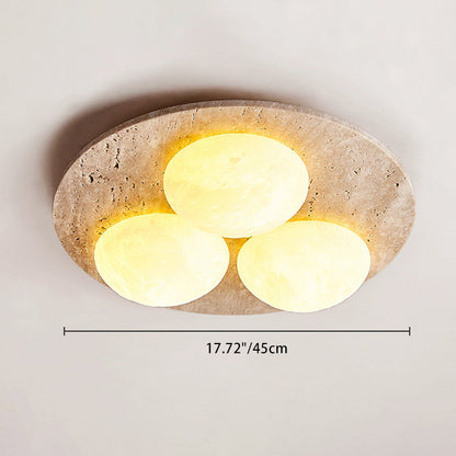 Contemporary Creative Round Moon Yellow Travertine LED Flush Mount Ceiling Light for Living Room