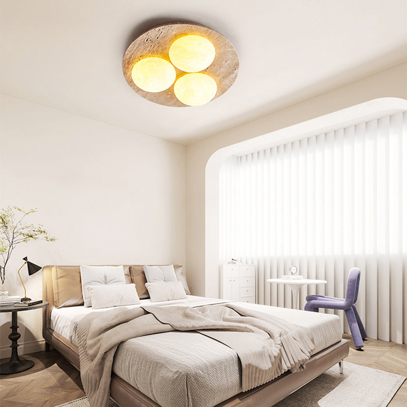 Contemporary Creative Round Moon Yellow Travertine LED Flush Mount Ceiling Light for Living Room