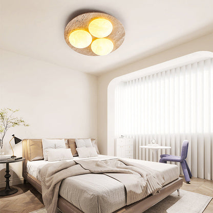 Contemporary Creative Round Moon Yellow Travertine LED Flush Mount Ceiling Light for Living Room