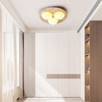 Contemporary Creative Round Moon Yellow Travertine LED Flush Mount Ceiling Light for Living Room