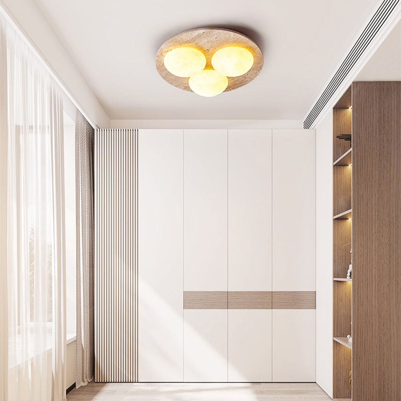 Contemporary Creative Round Moon Yellow Travertine LED Flush Mount Ceiling Light for Living Room