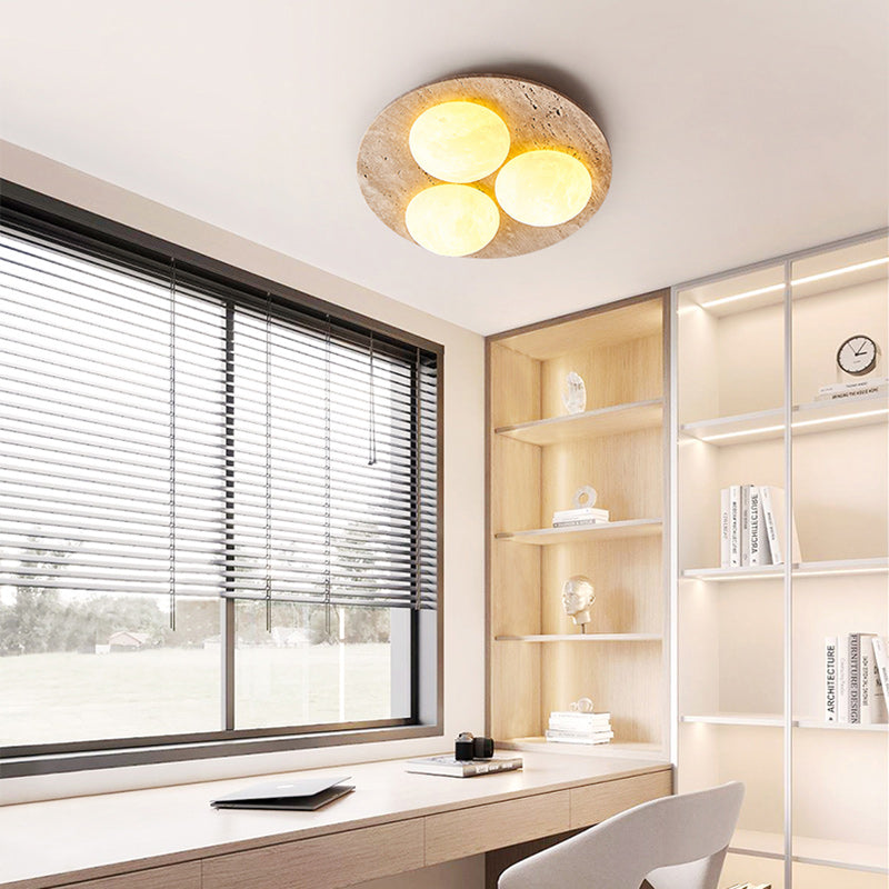 Contemporary Creative Round Moon Yellow Travertine LED Flush Mount Ceiling Light for Living Room
