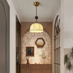 Traditional Chinese Half Round Orb Fabric Solid Wood Iron 1-Light Pendant Light For Living Room