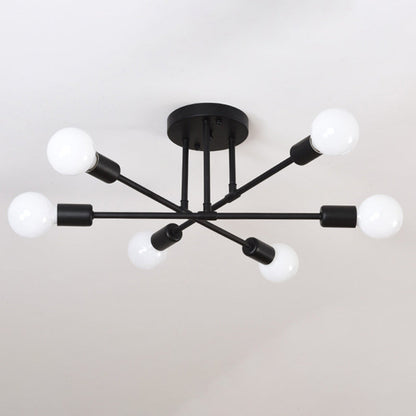 Contemporary Nordic Cross Cylinder Round Iron 6-light Semi-flush Mount Ceiling Light for Living Room