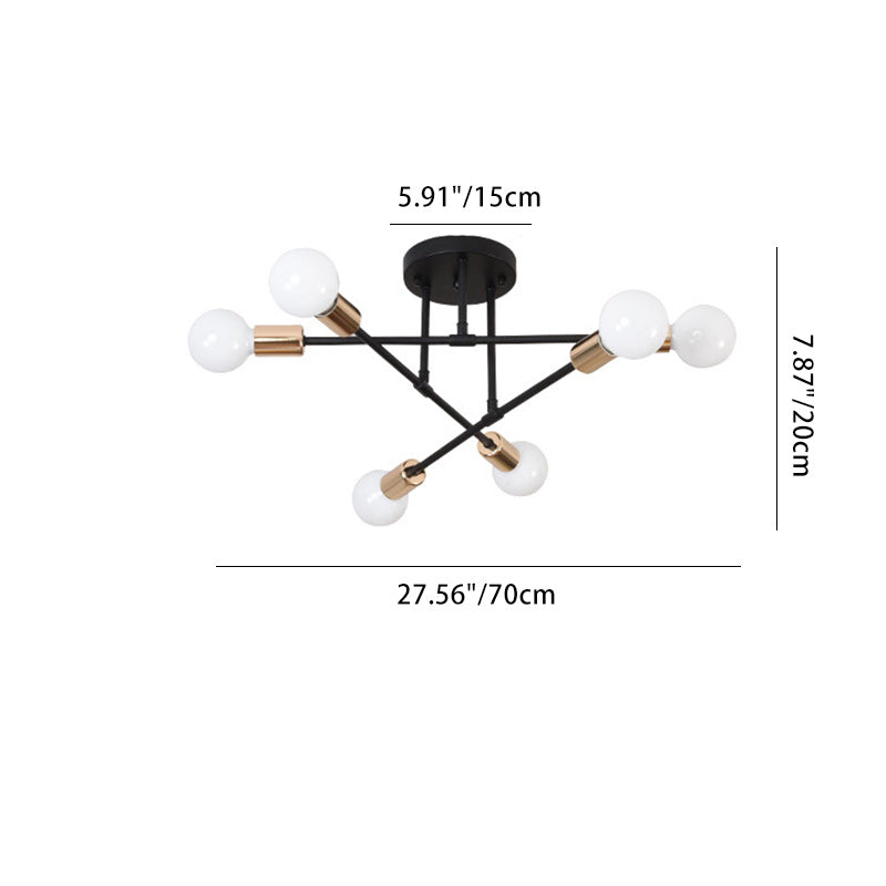 Contemporary Nordic Cross Cylinder Round Iron 6-light Semi-flush Mount Ceiling Light for Living Room