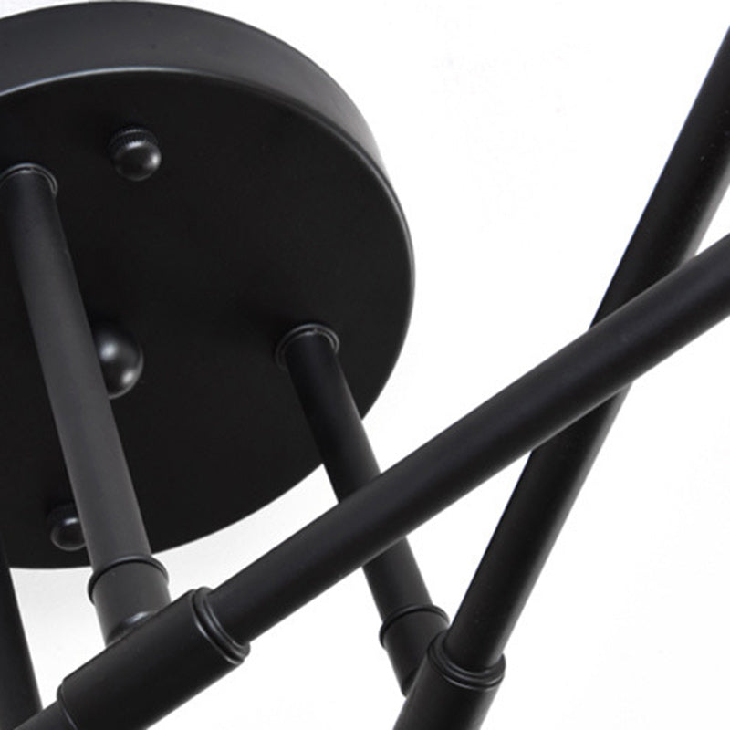 Contemporary Nordic Cross Cylinder Round Iron 6-light Semi-flush Mount Ceiling Light for Living Room