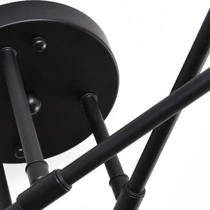 Contemporary Nordic Cross Cylinder Round Iron 6-light Semi-flush Mount Ceiling Light for Living Room