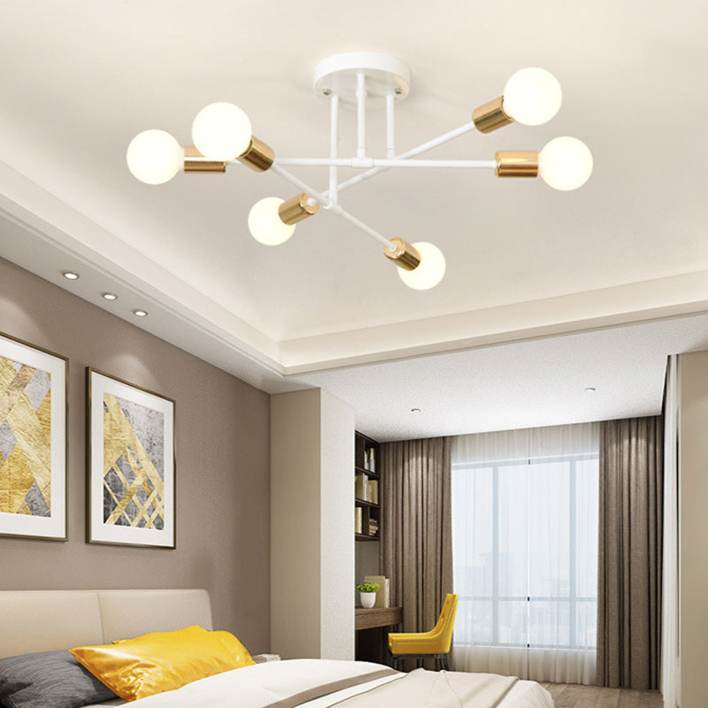 Contemporary Nordic Cross Cylinder Round Iron 6-light Semi-flush Mount Ceiling Light for Living Room