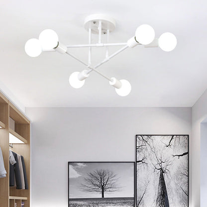 Contemporary Nordic Cross Cylinder Round Iron 6-light Semi-flush Mount Ceiling Light for Living Room