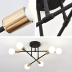 Contemporary Nordic Cross Cylinder Round Iron 6-light Semi-flush Mount Ceiling Light for Living Room
