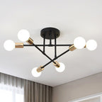 Contemporary Nordic Cross Cylinder Round Iron 6-light Semi-flush Mount Ceiling Light for Living Room