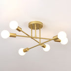 Contemporary Nordic Cross Cylinder Round Iron 6-light Semi-flush Mount Ceiling Light for Living Room