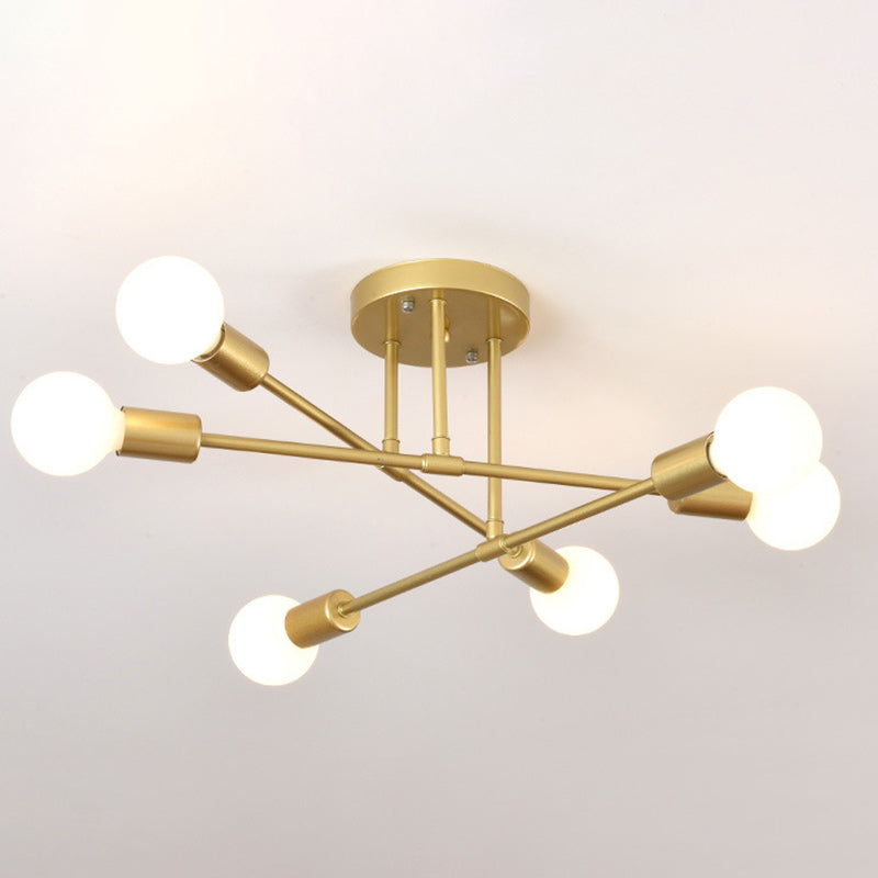 Contemporary Nordic Cross Cylinder Round Iron 6-light Semi-flush Mount Ceiling Light for Living Room