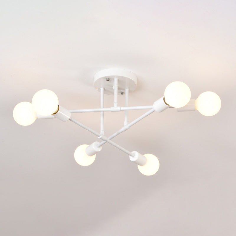 Contemporary Nordic Cross Cylinder Round Iron 6-light Semi-flush Mount Ceiling Light for Living Room