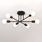 Contemporary Nordic Cross Cylinder Round Iron 6-light Semi-flush Mount Ceiling Light for Living Room