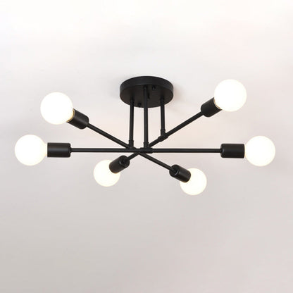 Contemporary Nordic Cross Cylinder Round Iron 6-light Semi-flush Mount Ceiling Light for Living Room