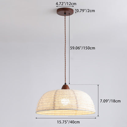 Traditional Japanese Round Fabric Ash Wood Hardware 1-Light Pendant Light For Living Room