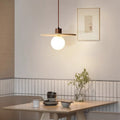 Traditional Japanese Disc Round Cylinder Yellow Travertine Solid Wood 1-Light Pendant Light For Living Room