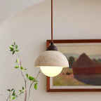 Traditional Japanese Disc Round Cylinder Yellow Travertine Solid Wood 1-Light Pendant Light For Living Room
