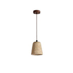 Traditional Japanese Disc Round Cylinder Yellow Travertine Solid Wood 1-Light Pendant Light For Living Room