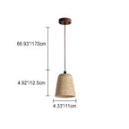 Traditional Japanese Disc Round Cylinder Yellow Travertine Solid Wood 1-Light Pendant Light For Living Room